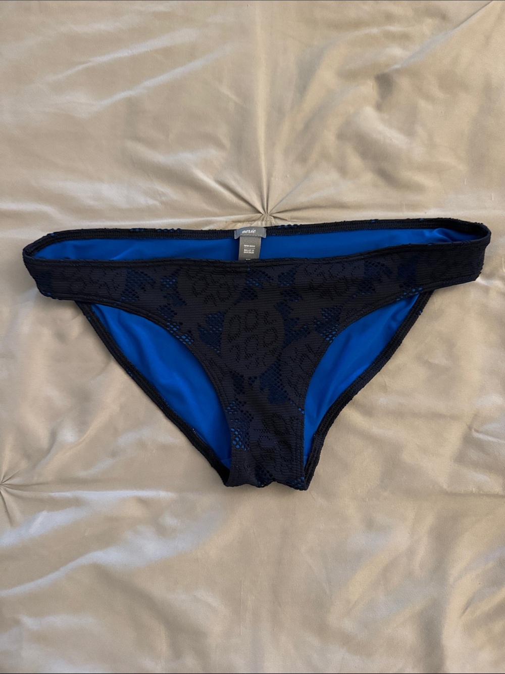 aerie Black Lace Bikini Bottom with Blue Lining